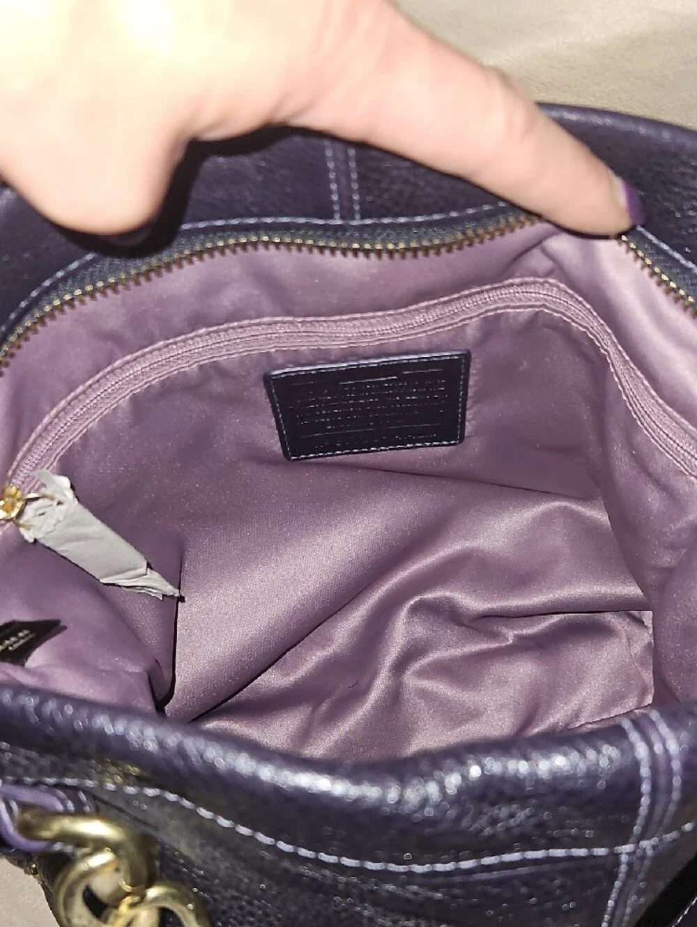Coach Purple Leather Shoulder Bag with Gold-Tone Hardware